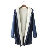 2018 New Winter Women Lamb Fur Parka Coat Warm Hooded Fur Denim Jacket Big Size Casual JeanCoat Female Thick Warm Denim Jacket