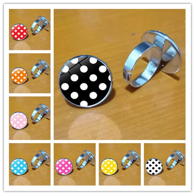 

8-color wave point round glass cabochon ring jewelry fashion ring ladies gift