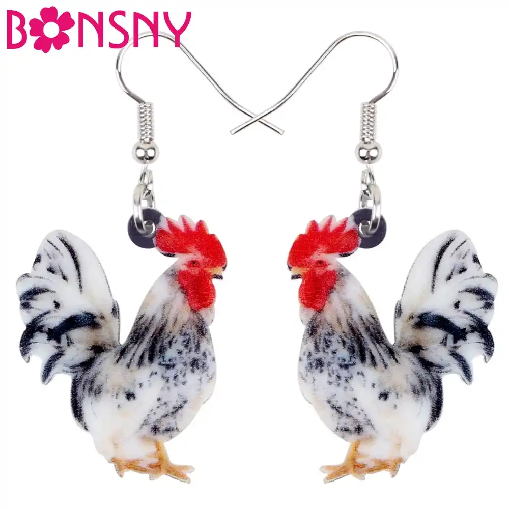 Bonsny Acrílico Floral Brincos Big Longo Dangle Gota Novidade Aves Galo Frango Fazenda Animais Jóias Para Mulheres Meninas Adolescentes Em Massa