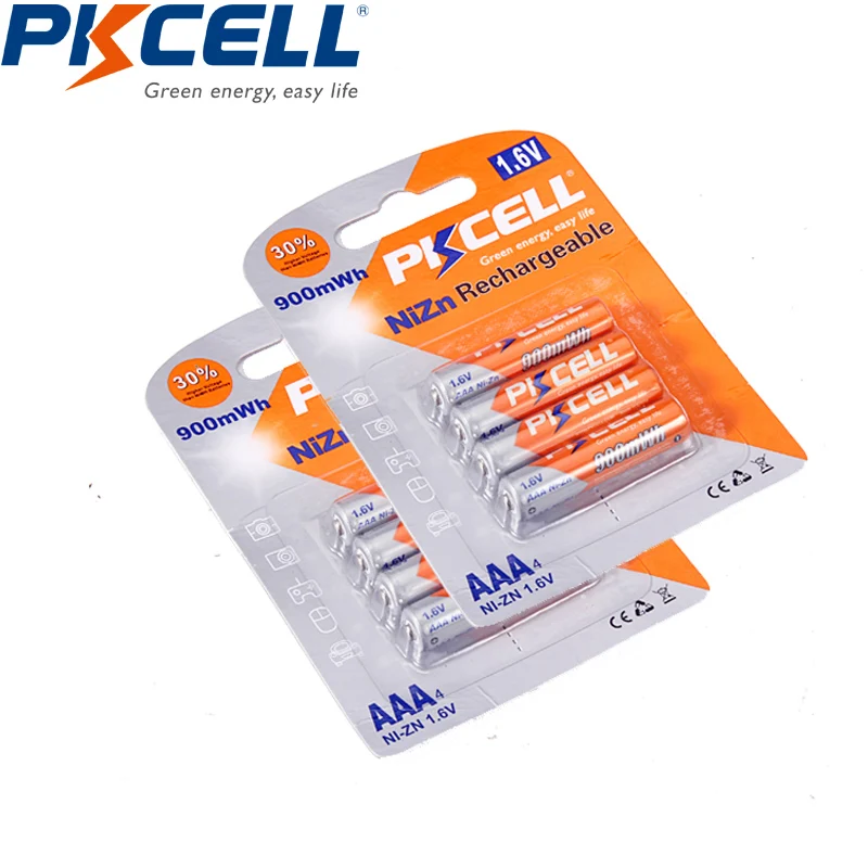 

8Pcs PKCELL aaa nizn Rechargeable Battery NI-ZN aa 900mWh 1.6v batteries for RC Car Toys Digital cameras flash lights