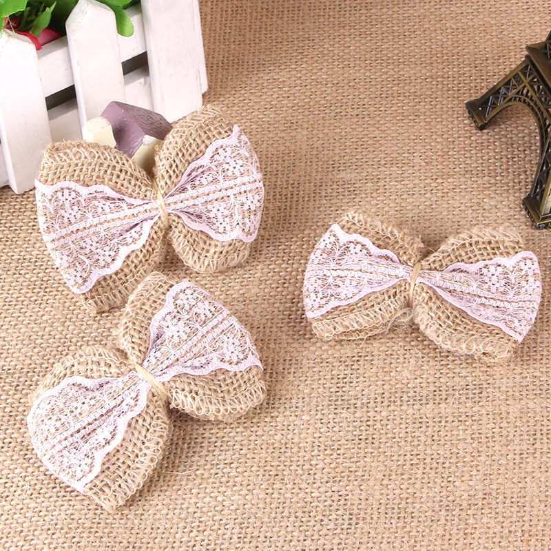

Big Sale 10Pcs White Natural Jute Burlap Hessian Bowknot Bows Craft Wedding Decoration