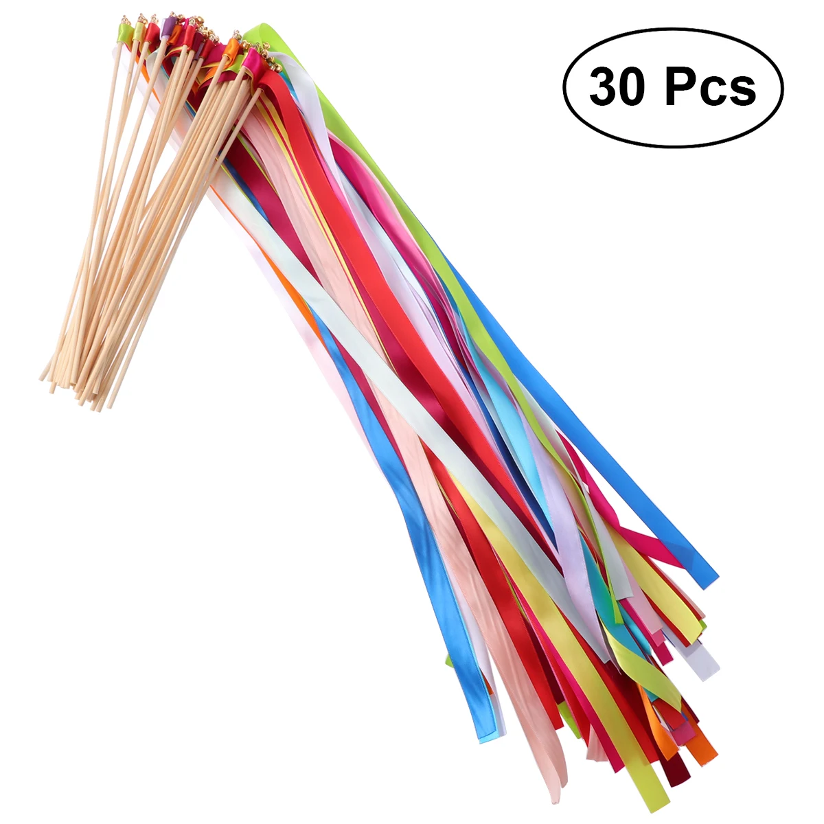 

30pcs Ribbon Wands with Bell Soft Streamer Fairy Stick Wish Wands for Wedding Holiday Party Celebration