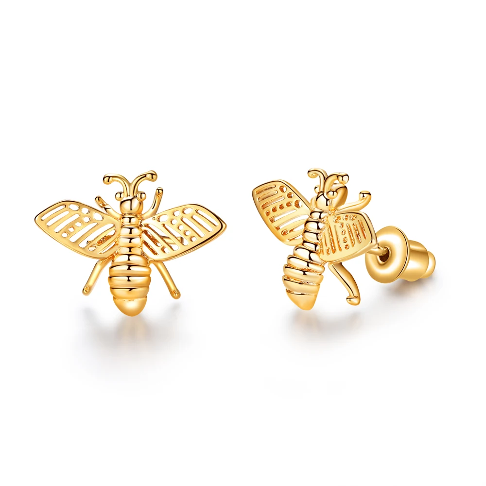 

Cute Gold Color Elf Earrings Personality Stud Earrings For Women Creative Temperament Bee Unusual Earrings Jewelry B374