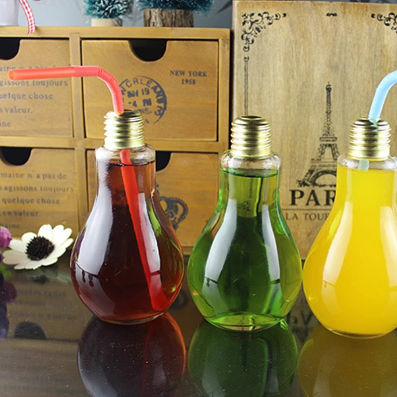 New Bottle Tea Glass Creative Light Bulb Water Shipping Drink Containers Transparent Clear Glass Cup Bottle for Bar Deco Cup