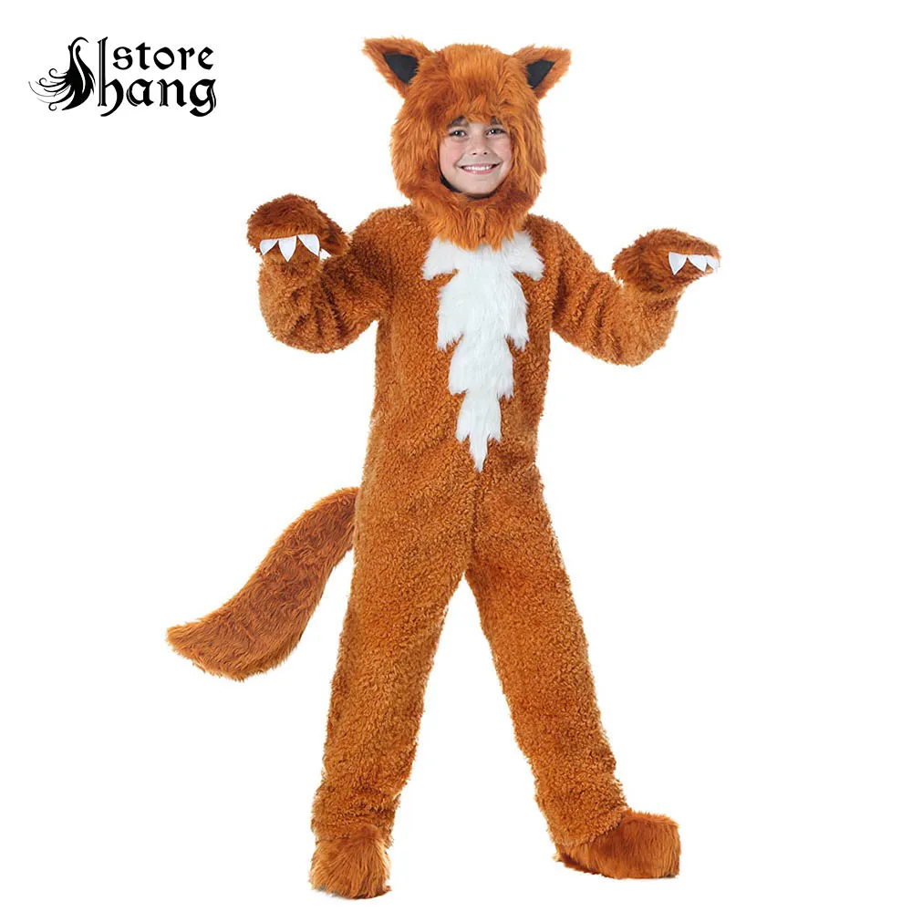 

Kids Fox Costume Cute Animal Onesies What the Fox Say Halloween Fancy Dress Furry Jumpsuit Pamajas with Hood Gloves Outfit