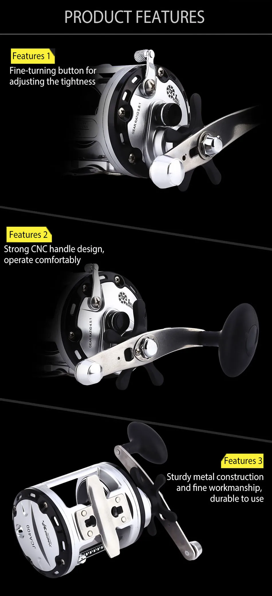 Rolamentos de Esferas de Alta Molde do Tambor de Pesca 12 plus 1 Yumoshi Velocidade Saltwater Lure Combater Trolling Boat Reel Mão Direita Carretel Rodada Jca 3 Carretilhas de pesca