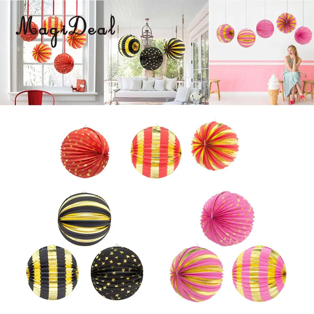 MagiDeal Pack of 3 Round Paper Lanterns for Birthday Bridal Wedding Baby Shower Party Decor Party Holiday DIY Decoration