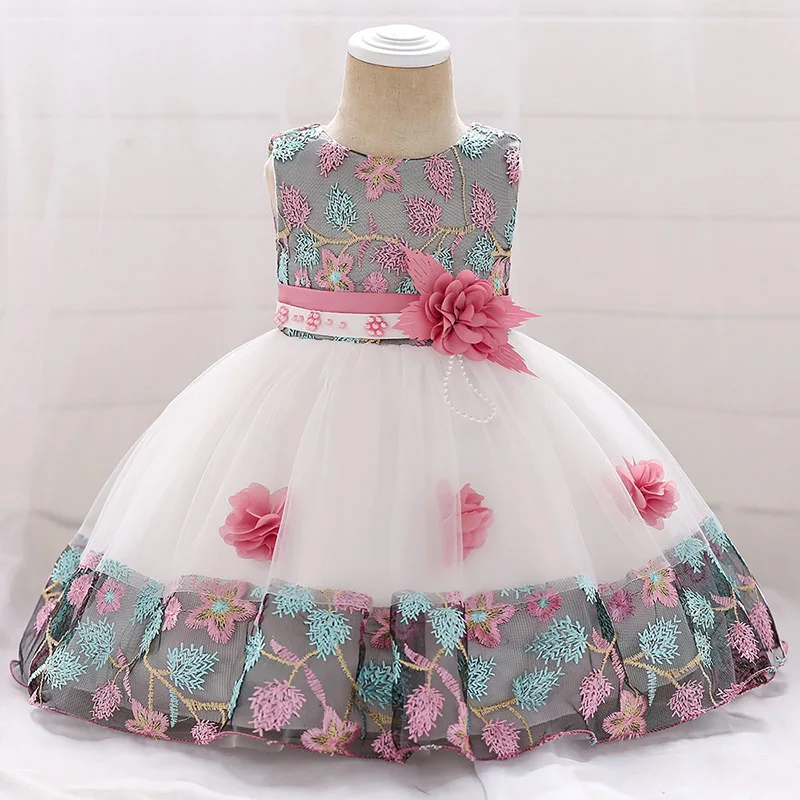 Летние Новорожденные Одежда для девочек Детские платья для девочек в возрасте 1 года платье для дня рождения для малышей, платье с цветочным принтом детская одежда - Цвет: pink