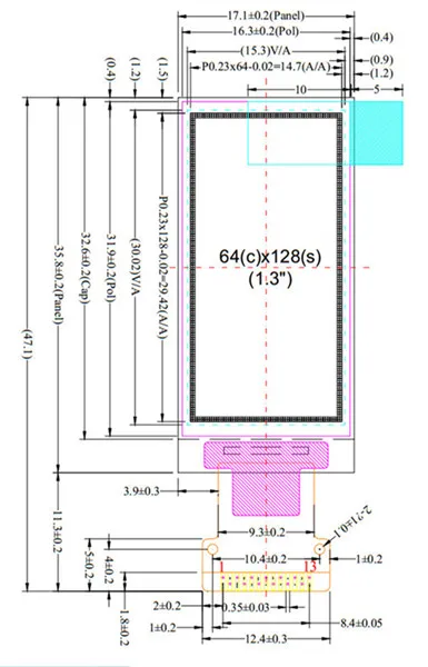 Maithoga 1,3 дюймов 13PIN SPI белый OLED дисплей вертикальный экран SH1107 Привод IC 64*128 IIC интерфейс