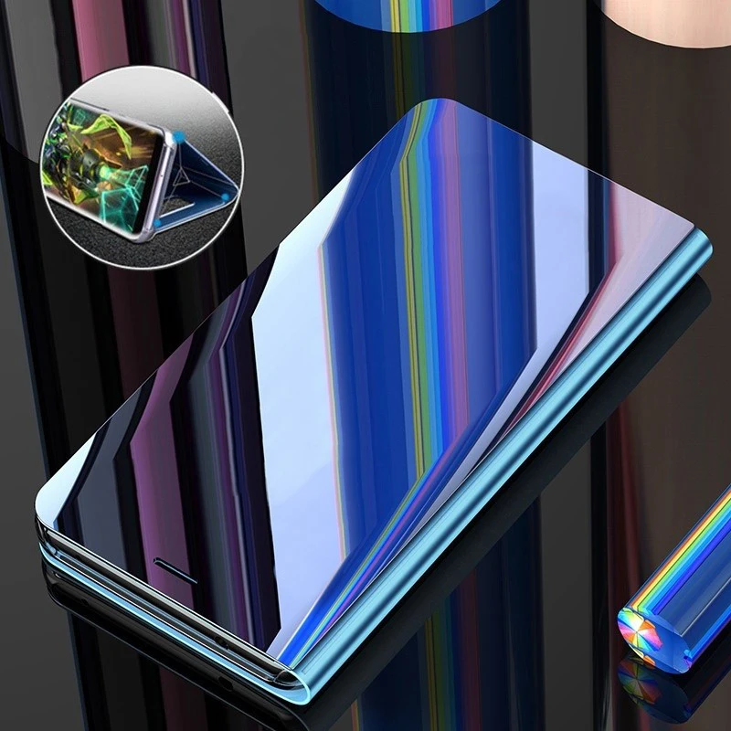 

Luxury for iPhone 6S 6 7 8 9 Plus X Glossy Slim Mirror Leather Case For Apple iPhone 5S SE on 5 S Flip Phone Cover Miroir Coque