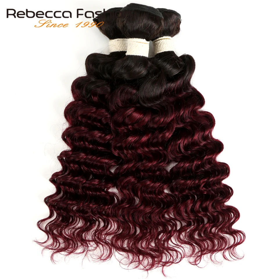 Rebecca Ombre индийские глубокая волна пряди 3/4 шт Remy 2 тона цвет T1B/27# T1B/30# T1B/99J# человеческие пряди волос