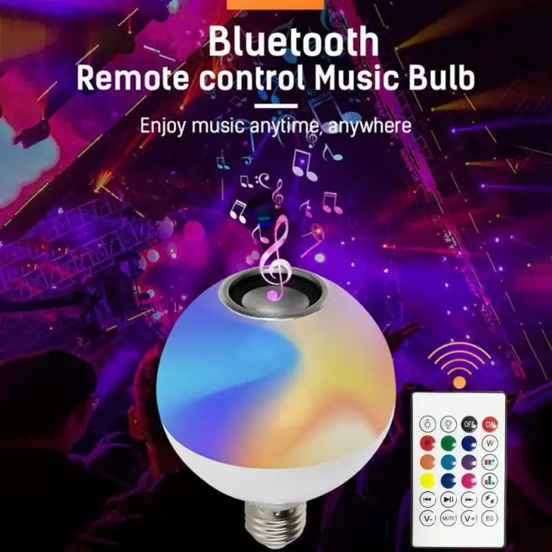Умный E27 RGB Bluetooth динамик светодиодный светильник лампа с регулируемой яркостью с 24 клавишами дистанционного управления воспроизведение музыки с регулируемой яркостью беспроводной светодиодный светильник