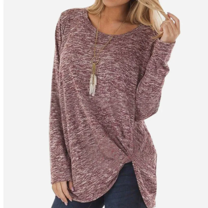 

2018 Hot Autumn Winter Tops New Kinky Tops Women's Long Sleeve T-shirts Casual O Neck Loose Cotton Blends Twisted T-shirt Top