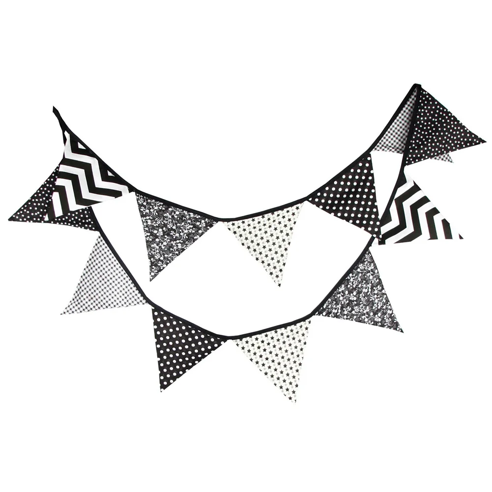 12pcs 3 2m Black Flag Cotton Rustic Wedding Bunting Banner String