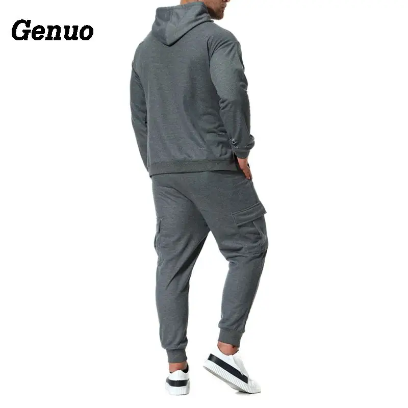 Genuo осенние толстовки спортивный костюм комплект из двух предметов мужской отверстие толстовка с капюшоном штаны Высокое уличная