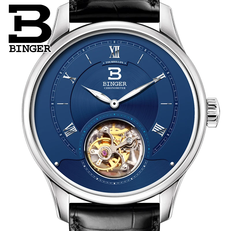 Роскошные швейцарские БИНГЕР часы для мужчин Япония Чайка Автоматический ход мужчин t Tourbillon сапфир Аллигатор скрыть мужские часы B80805-2