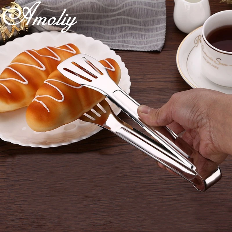 Aomily High Quality Braed Food Tongs Kitchen Buffet Cooking Stainless Steel Tool Anti Heat Bread Clip Pastry Clamp Barbecue Tong | Дом и сад