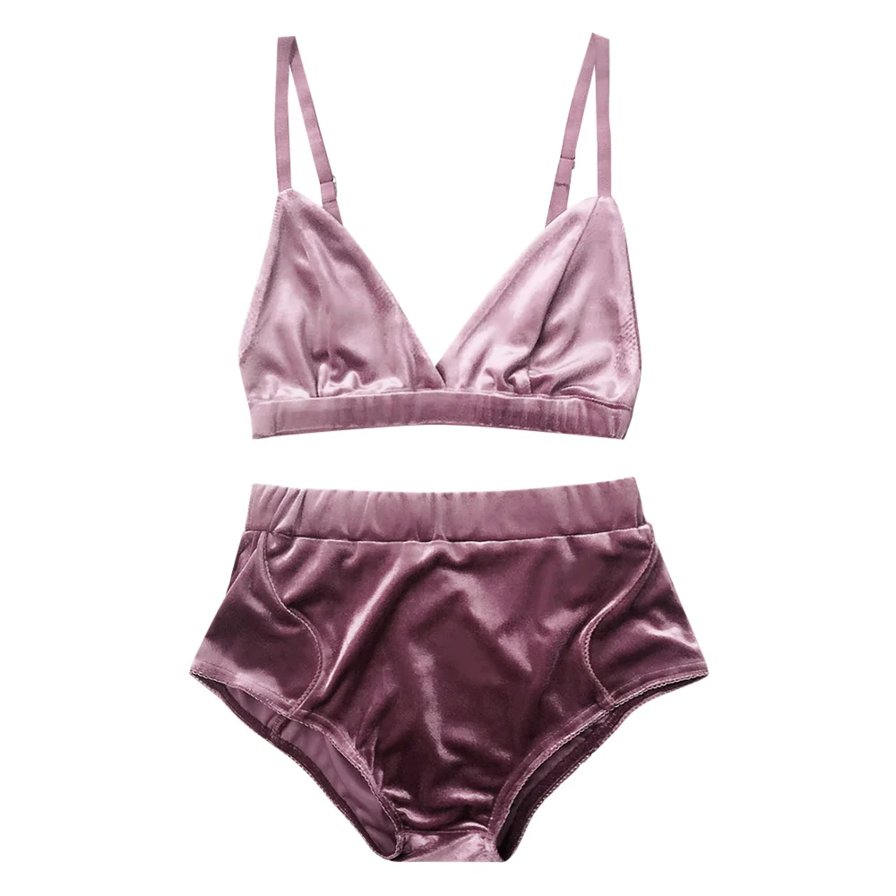 

Kenancy Fashion Women Velvet Bra Underwear Straps Bralette Panties Soft Trim Bra Sets High Waist Push Up Bra Set