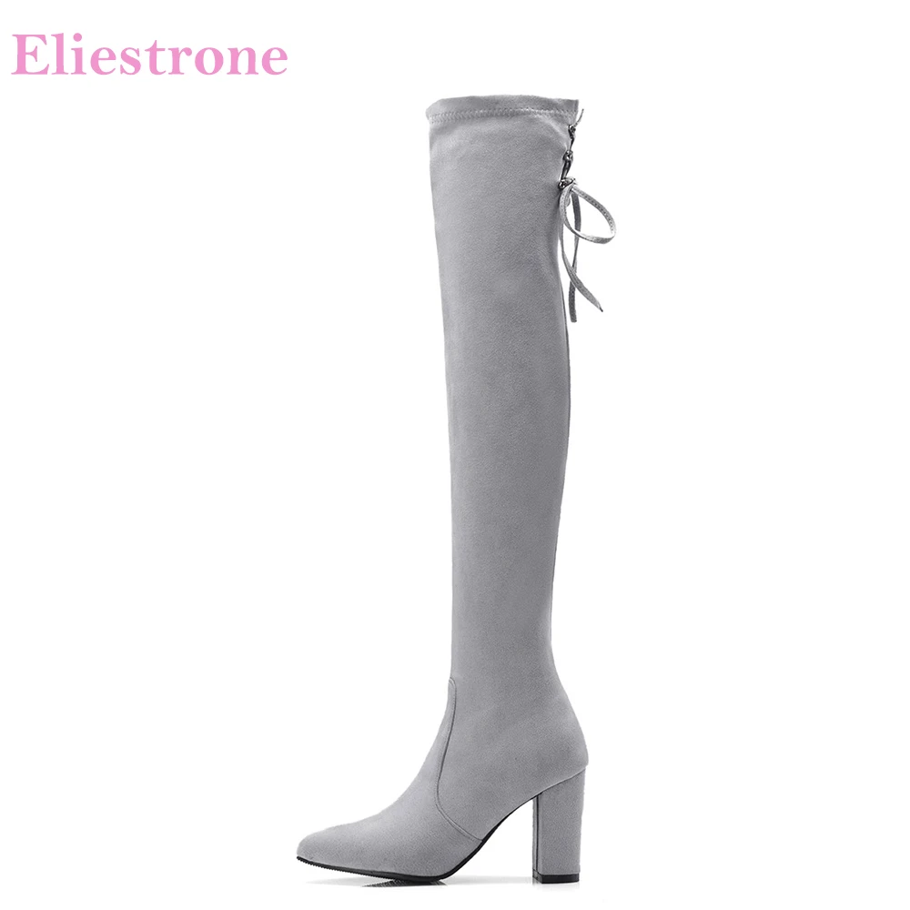 

Sale Brand New Winter Comfortable Black Gray Women Thigh High Riding Boots High Heels Lady Shoes AN831 Plus Big Size 11 32 43 46