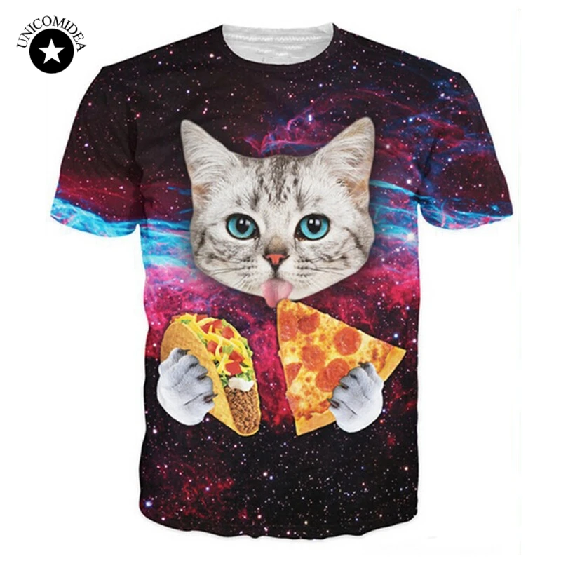 Футболка с 3d котом Galaxy Kitty Харадзюку кошка Едит пиццу Тако космическая футболка