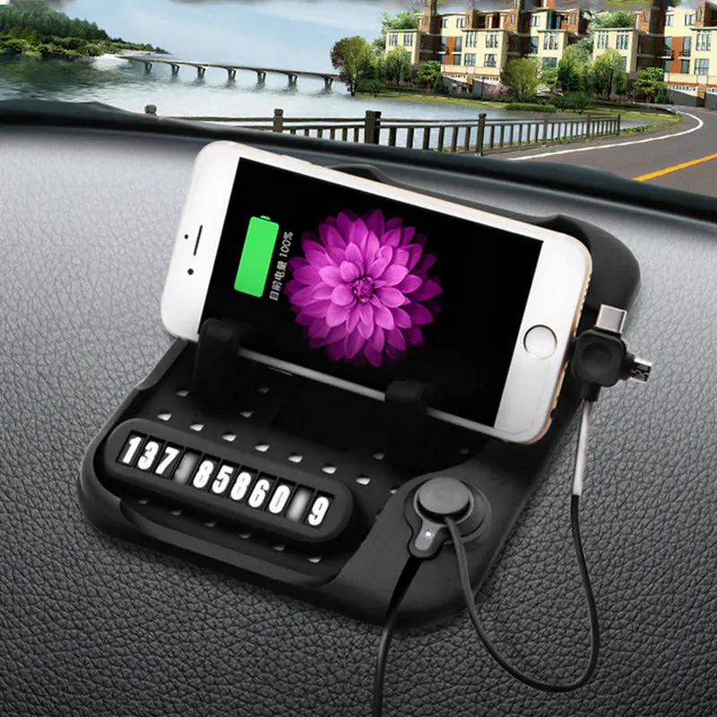 

Silicone Car Phone Holder stand mount for iphone Android mobile car Charging Stand with Car Parking phone number plate sticker