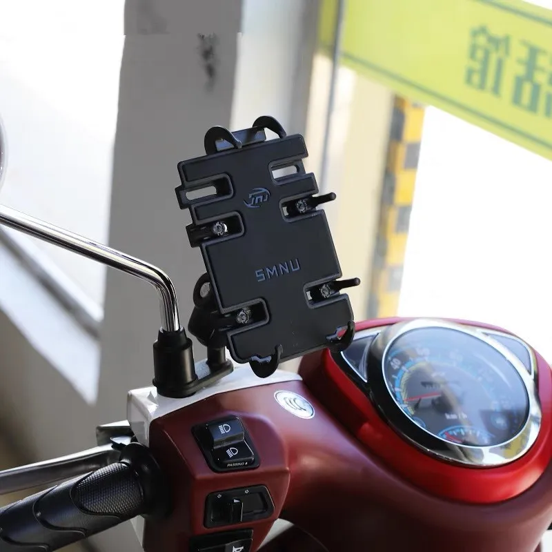  Motorcycle Handlebar Mount Kit Holder Double Socket Arm with Base Mount Rear View Mirror for Cell P