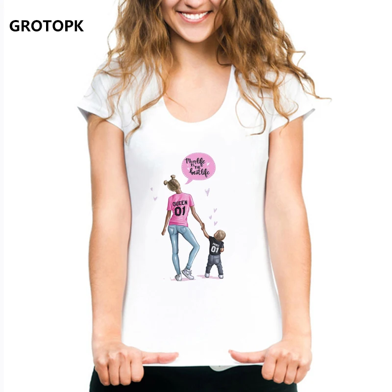 Женская футболка модная футболка с принтом «Super Mama and baby boy Love Life» Харадзюку каваи, уличная одежда, белая футболка топы, футболки, Femme - Цвет: 7