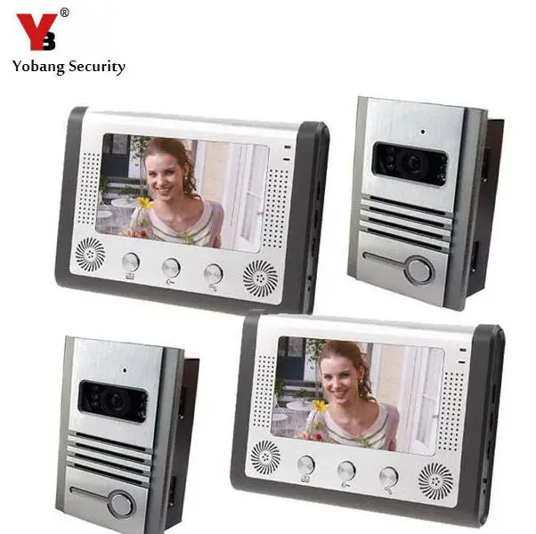 

Yobang Security 7" TFT Doorphone Wired Video intercom LCD 2 Monitor Speakerphone Intercom With 2 Door Cameras Support E-lock