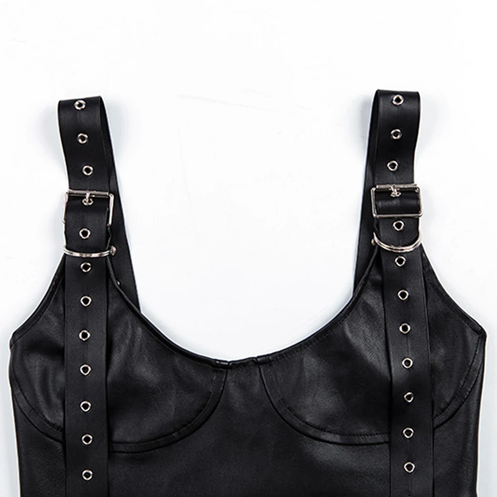 

Womens Buckle Strappy Crop Tops Sleeveless Bodycon Bra Vest Clubwear Comfortable Black Polyester Casual Sleeveless Vest