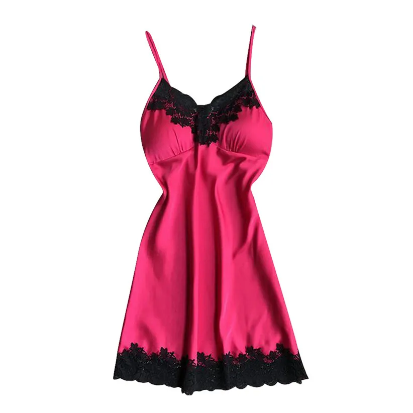 Дизайн 8 расцветок пикантные Для женщин атлас с кружевными вставками и сна платье с вкладышами бюстгальтер со вставкой, женская ночная рубашка, ночная рубашка с бюстгальтер 81221 - Цвет: HOT