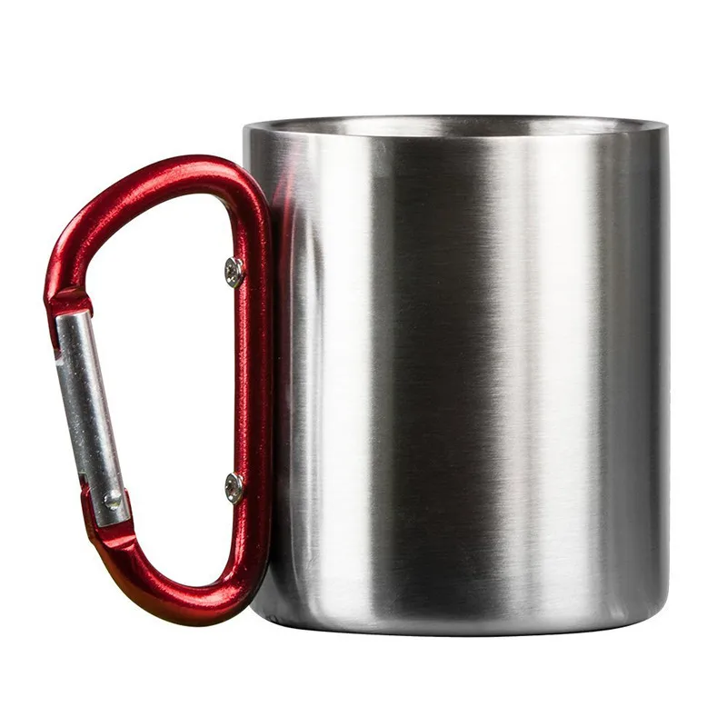 L taza de viaje de Camping mango de gancho de aleación de aluminio práctica portátil de doble pared de acero inoxidable taza con mosquetón senderismo L taza de viaje de Camping mango de gancho de aleación de aluminio práctica portátil de doble pared de acero inoxidable taza con mosquetón senderismo