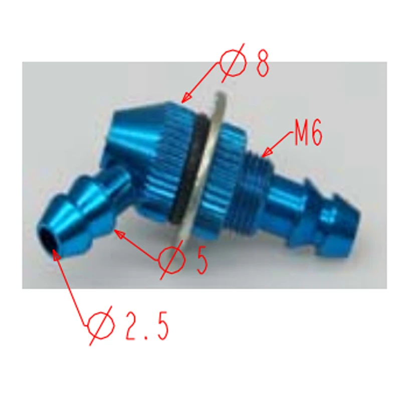 2 шт. алюминиевый переборка ниппель(Dia2.5, D5, L21mm) костюм w/топливная бутылка 120 градусов сопла масляный бак аксессуары для RC автомобилей/лодка модель