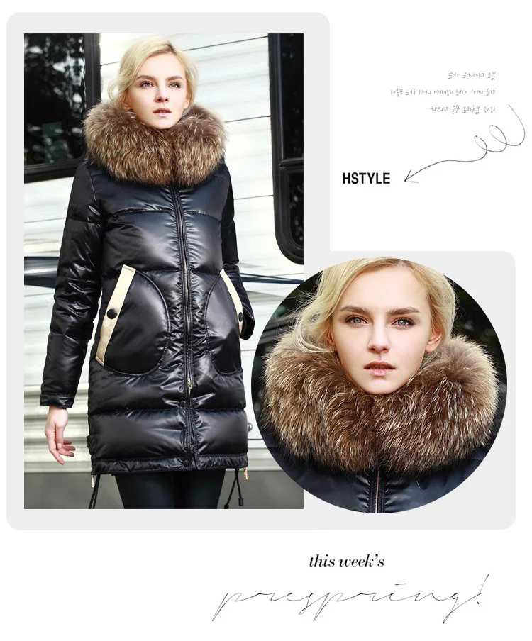 Women Winter Down Jacket Long Thick Coat Real Fur Collar Padded Down Coats Women Bright Outw (10)