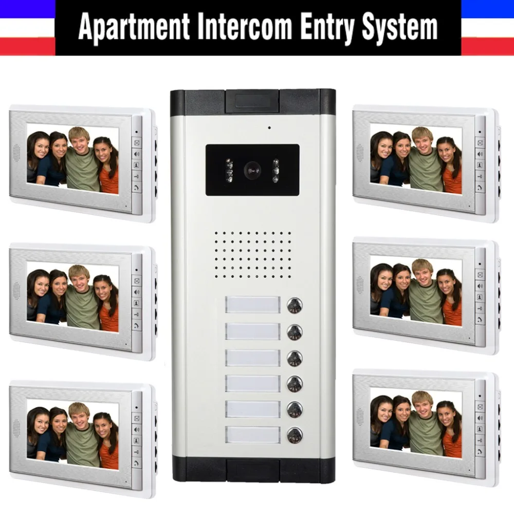 Buy Apartment System 7 Inch Monitor 6 Units Apartment Video Door Phone