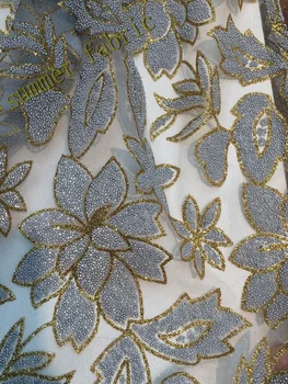 

Swiss voile laces S768 African Lace Fabric Gold glitter Nigerian French Fabric 2017 High Quality African Tulle Lace Fabric