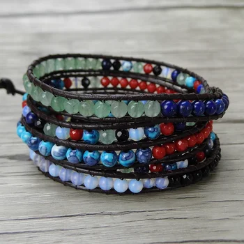 

Gypsy wrap bracelet leather bead wrap bracelet 5 wraps bead bracelet yoga jewelry bohemian