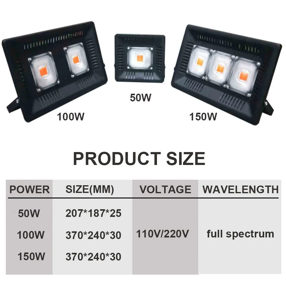 Светодио дный светать полный спектр Водонепроницаемый IP67 светодио дный удара цветы, растущие лампа 110 V 220 V 50 Вт 100 Вт 150 Вт овощи цвету Крытый