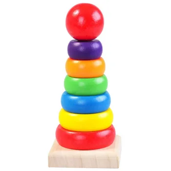 

1Set Baby Cartoon Wooden Early Learning Educational Toy Ring Tower Blocks Stacking Blocks Matching Stack Up Blocks Toys for Baby