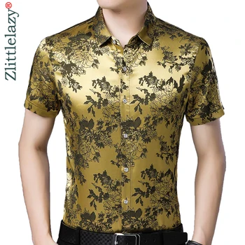 

2019 brand casual summer luxury bright short sleeve slim fit men shirt streetwear social dress shirts mens fashions jersey 50575
