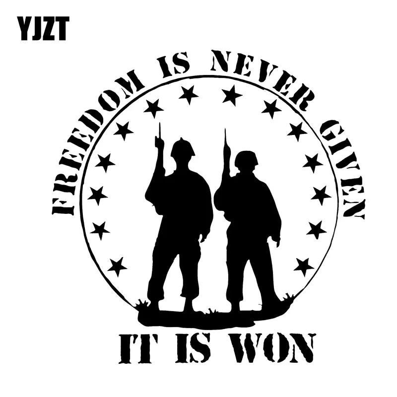 

YJZT 16CM*16CM FREEDOM IS NEVER GIVEN ,ITS WON! USMC Navy Army Vinyl Decal Car Sticker Black/Silver C3-0136