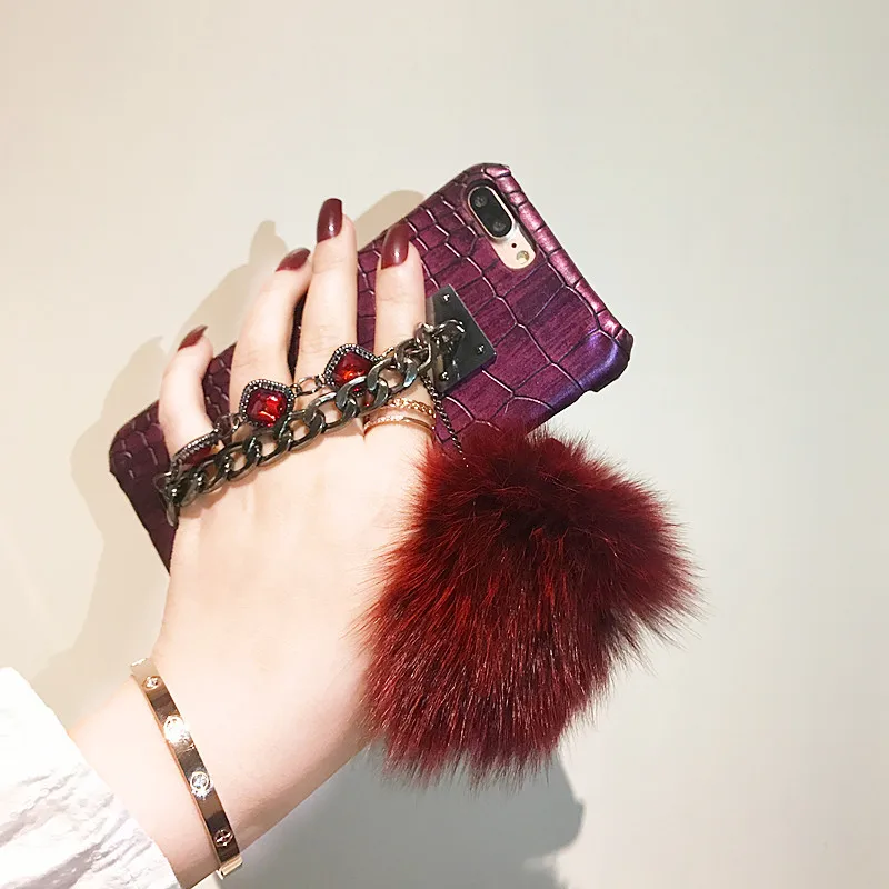 Aoweziic Fox wool ball 8plus mobile phone shell female For iphone 6s leather jacket X XS MAX XR American 7plus chain drill 6plus