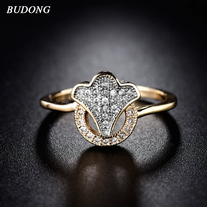 Женское кольцо на палец BUDONG Infinity Золотое с цветком и кристаллом кубического