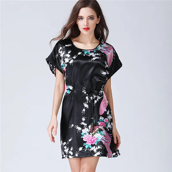 Летнее ярко-розовое сексуальное шелковое вискозное домашнее платье, женская летняя ночная рубашка, ночная рубашка, халат, кимоно, халат размера плюс 6XL A-071