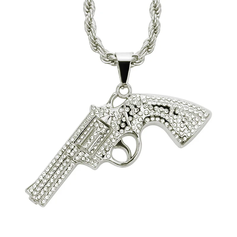 Мода AK47 револьвер Uzi пистолет кулон ожерелья для женщин мужчин хип хоп ювелирные изделия стимпанк Bling горный хрусталь Золото Длинная цепочка ожерелье - Окраска металла: N053-2