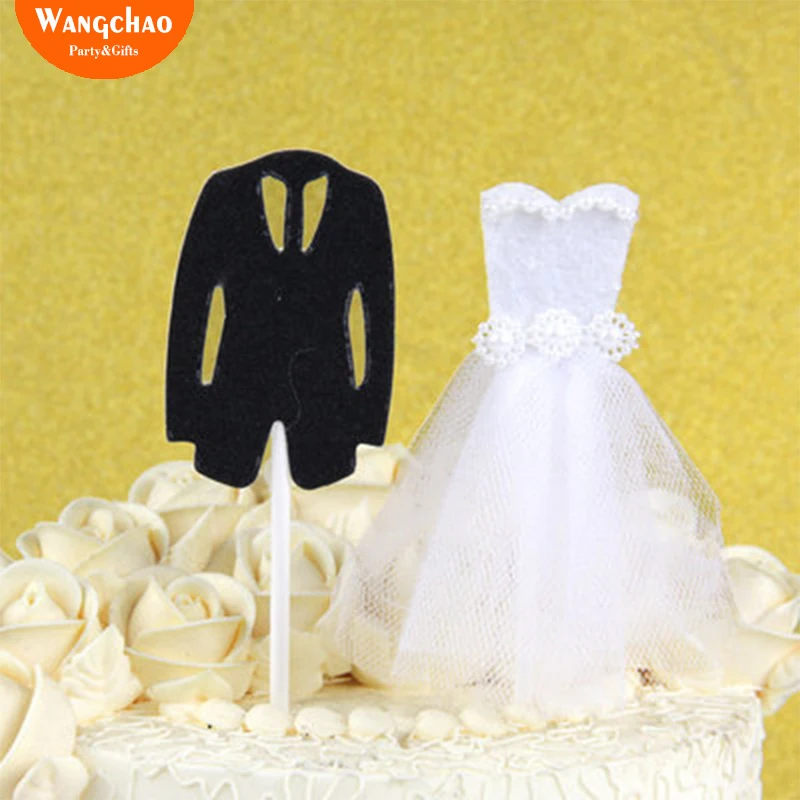 

2Pcs/lot Bride and Groom Wedding Cake Topper Wedding Dress Decorations for Marriage Beautiful Cupcake Wedding Decoration on Sale