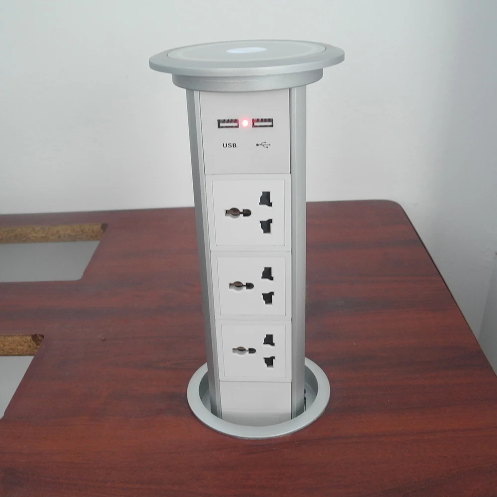 Motorized pop up socket with 3 USA socket 2 USB charger white color Home Automation Smart Digital Technology Outlet