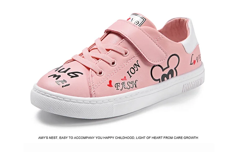 MXHY/Модная детская белая обувь с рисунком; детские кроссовки для девочек на плоской подошве; Студенческая обувь принцессы из искусственной кожи; Водонепроницаемая спортивная обувь