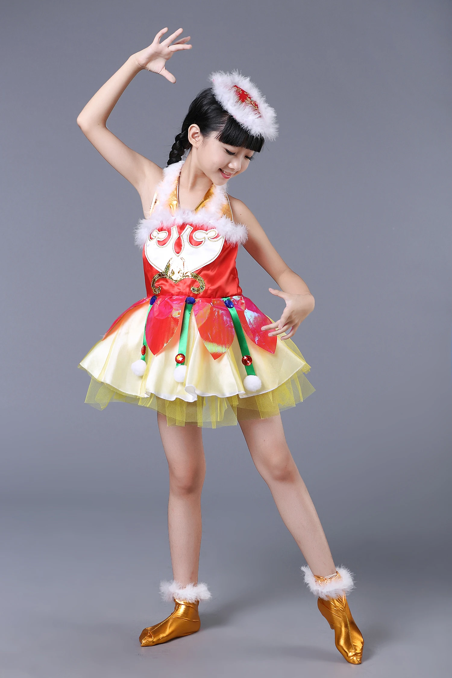 New Year&#039;s Day Children China Knot Dance Costumes Yangko Dance Dress China Knot Red Sequined