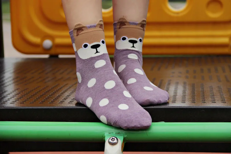 6 пар Для женщин милые носки с принтом собаки забавные Цвет Dot Pattern Девушки Смешные носки модная новинка женские удобные хлопковые Meias носки