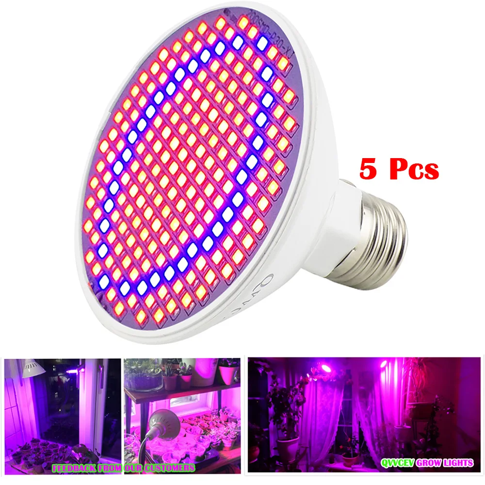 200 LED Plant Grow Light Growing Lights Bulbs E27 Lamp for Plants Hydroponics System Flower  Vegetable Indoor Greenhouse